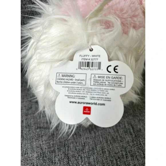 Aurora Fancy Pals Carrier Fluffy White Pink Cat 7" Stuffed Animal - Picture 6 of 6
